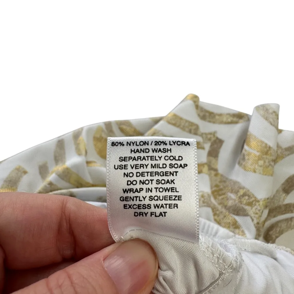 Tara Grinna Ruffle Gold & White Metallic Off The Shoulder One Piece Ribbed 4 S - Image 9