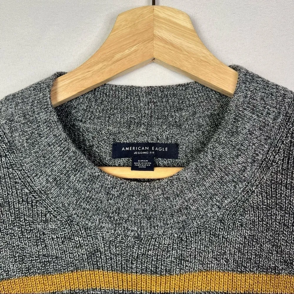 American Eagle AEO Gray & Yellow Knit Stripe Long Sleeve S - Image 5
