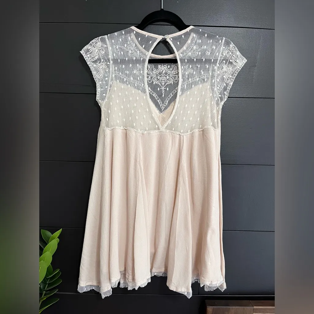 IMPRESSIONS Boho Chic Whimsical Lace Detail Babydoll Mini Dress Sz S EUC - Image 3