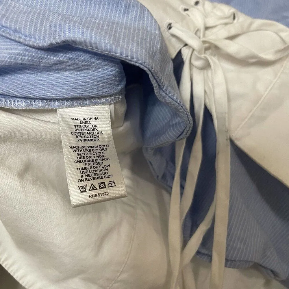 1.STATE blue pinstripe corset cinched long sleeve blouse top size Medium - Image 6