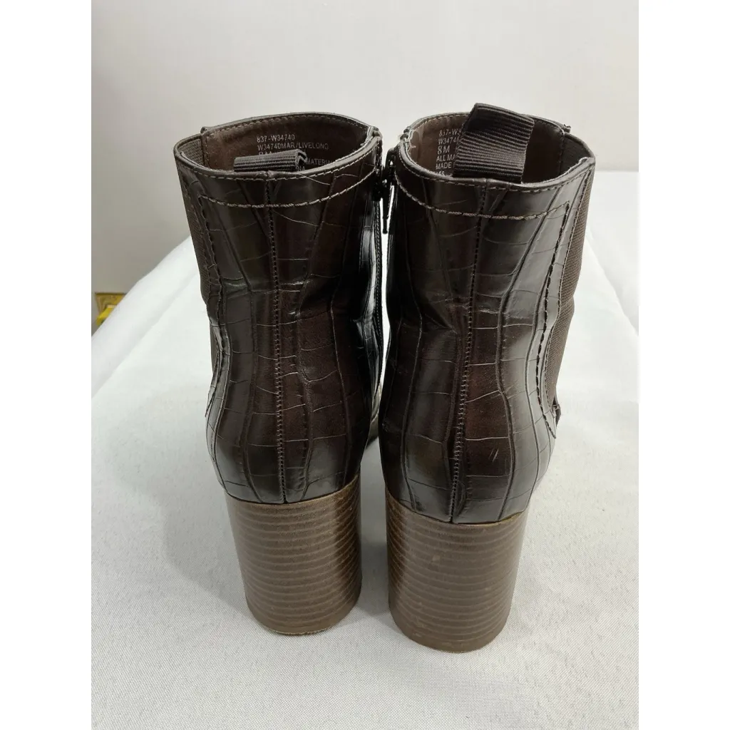 Womans White Mountain Live Long Ankle Boots 8 M Brown Side Zip Block Heel - Image 5