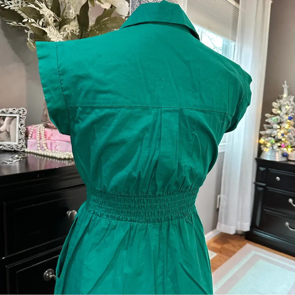 Monteau Los Angeles Emerald Green Button Front Shirtdress – Cinched Waist Medium - Image 9