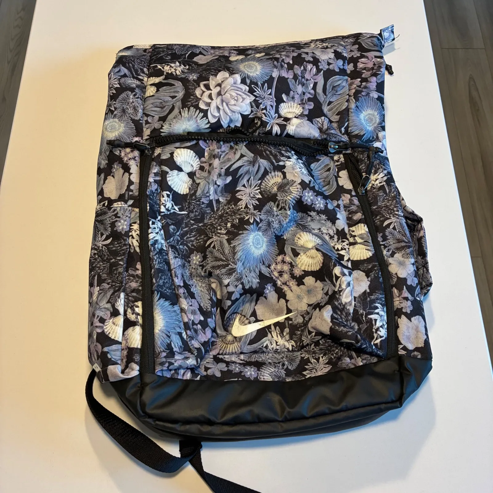 Nike Women's Floral Roll Top Backpack Black Blue White Casual Gym Travel - Image 2