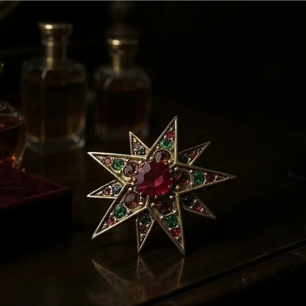 Vintage Joan Rivers Gold Tone Rhinestone Starburst Brooch - Image 2