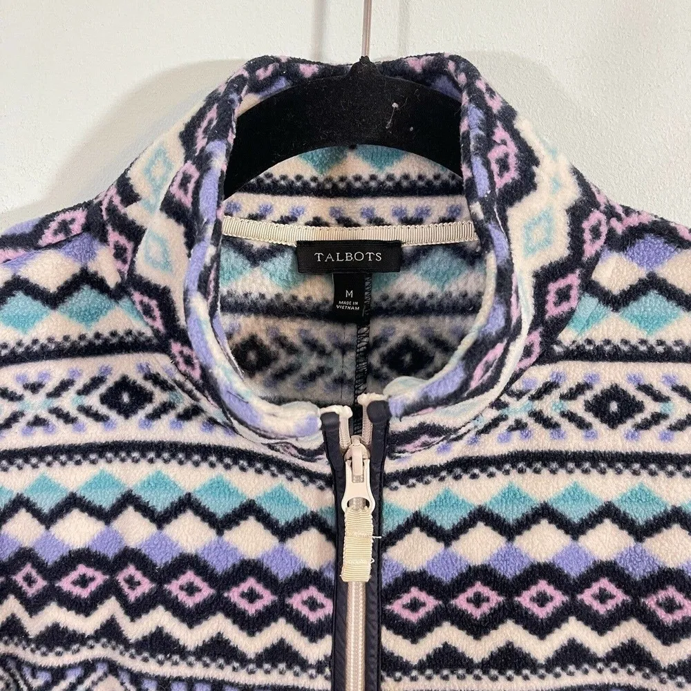 Talbots Women's Purple Graphics Full Zip Fleece Jacket Size M - Image 4