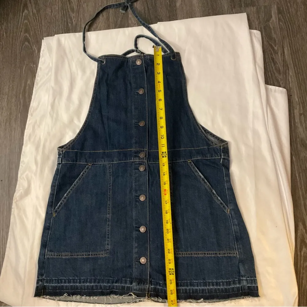 AÈ American Eagle Raw Hem Blue  Denim Halter Dress Size L - Image 8