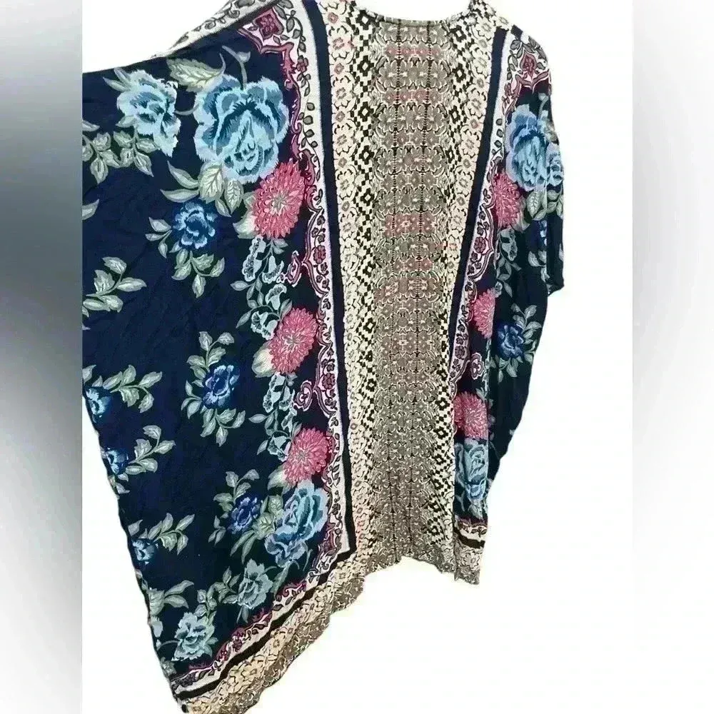 Womens Boho Long Floral Kimono Large‎ Bohemian Lightweight Cottagecore Festival Blue - Image 6