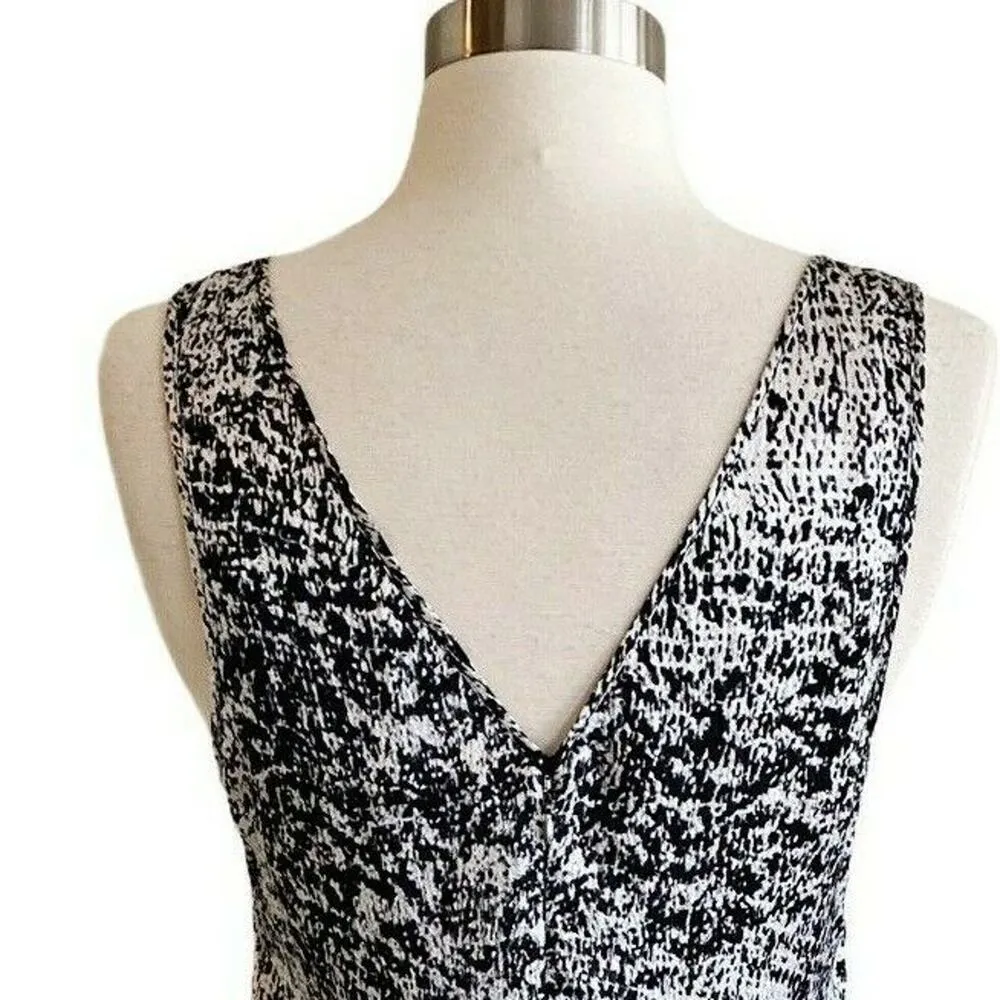 REBECCA TAYLOR Dress Static Print Silk Pleated Gray Silver Black V-Neck 2 EUC - Image 9