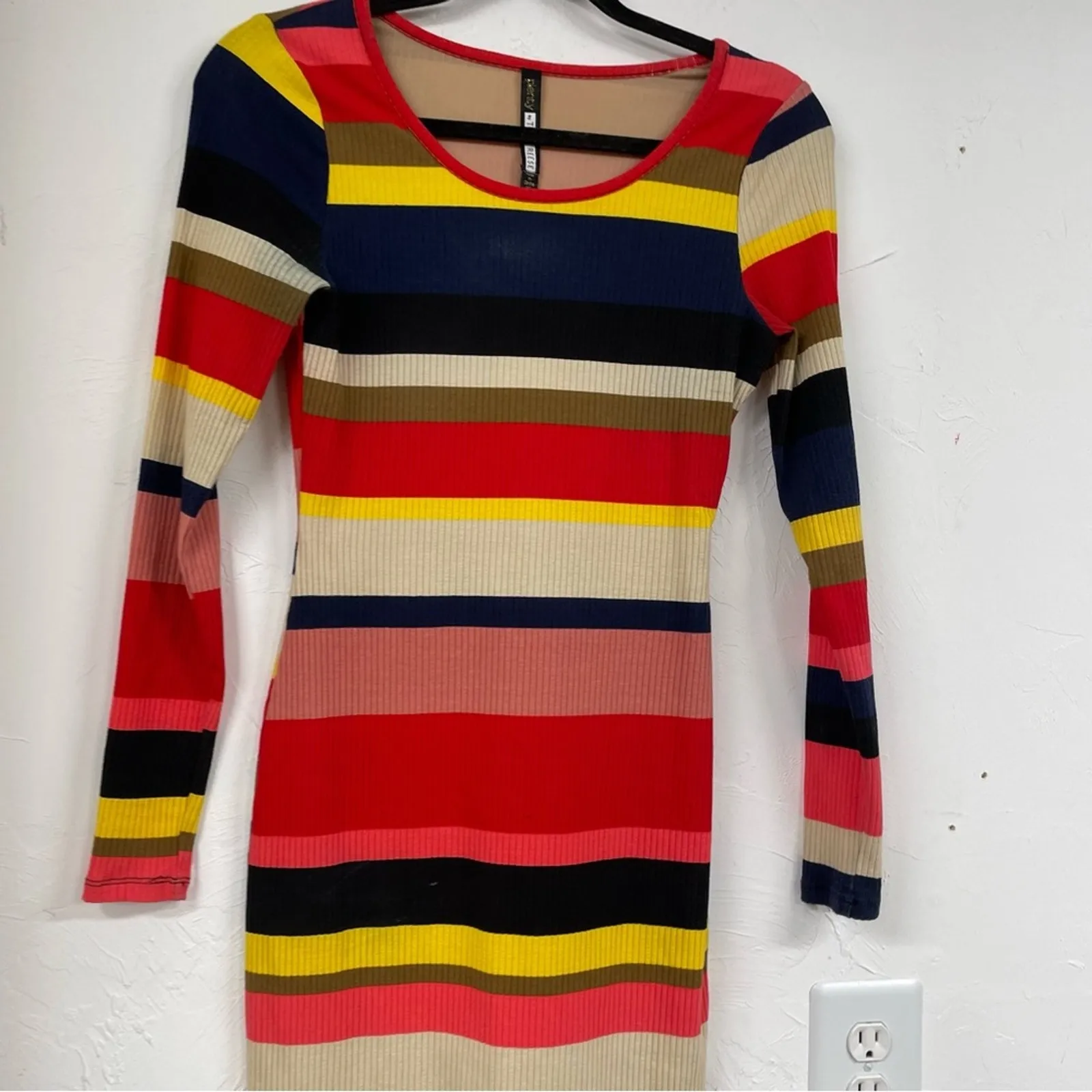 Plenty By Tracy Reese Red Yellow Striped Ribbed Knit Dress Knee Length Womens XS - Image 2