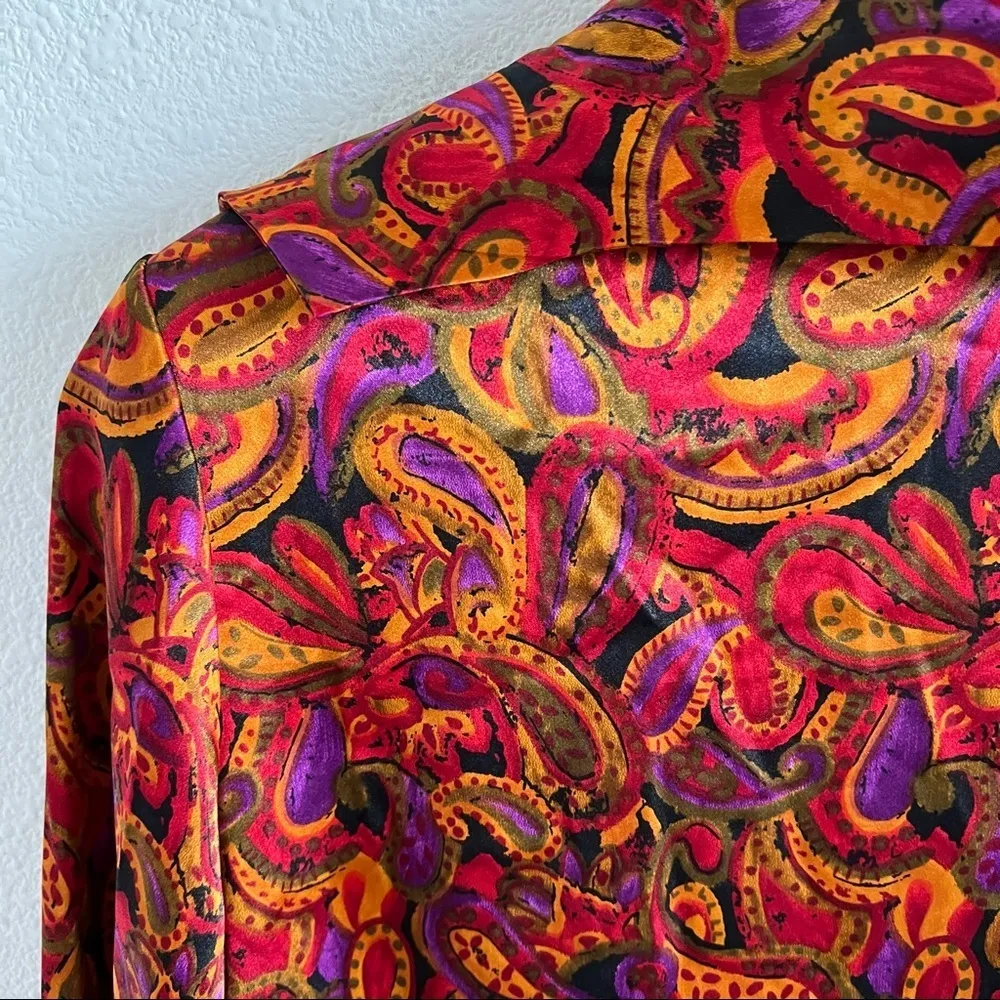 Vintage 90s Y2K Iyssa Maxx for 3K Paisley Silky Top Neck Tie Shoulder Pads Large - Image 8