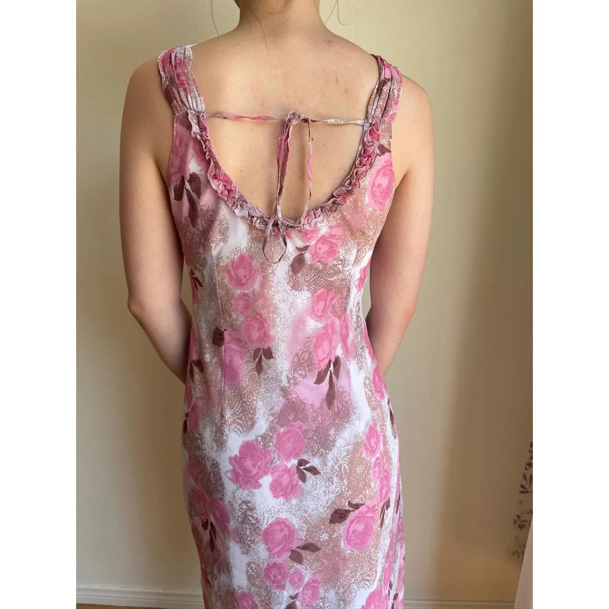 Pink and White Floral Vintage Y2K Backless Fairy Dress - Image 4