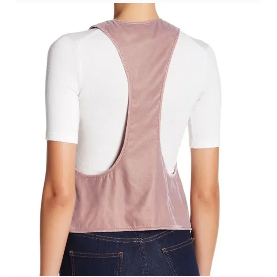 Free People Velvet Vibes Rose Honey Racer Back Open Front Vest Size Small - Image 4