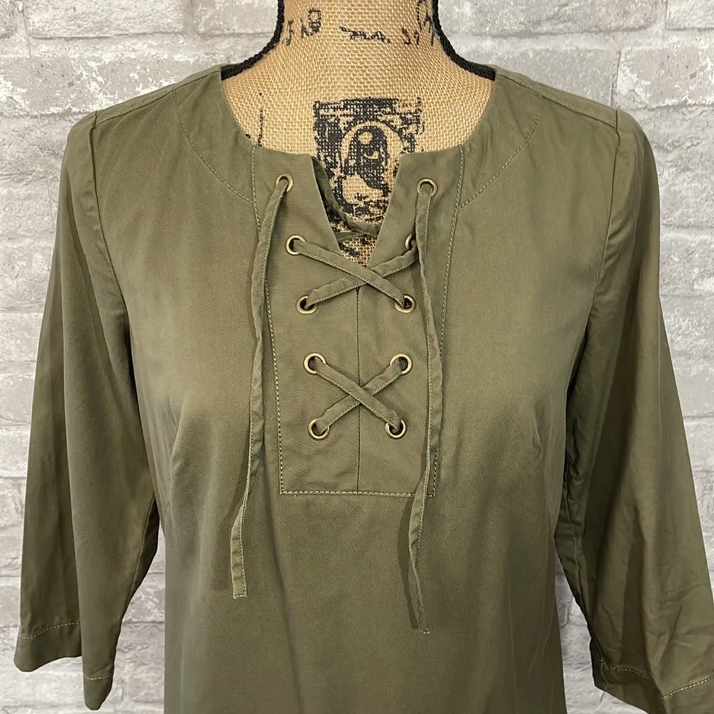 Talbots Olive Green Military Lace up Shirt Dress - Image 2