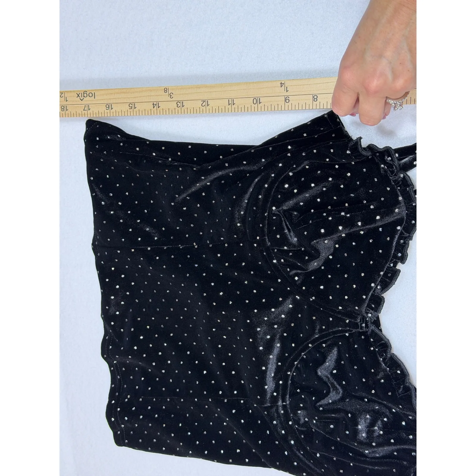 Lulus Black Velvet Rhinestone Bow Bustier Top Sparkle Polka Dot Corset Style LG - Image 4