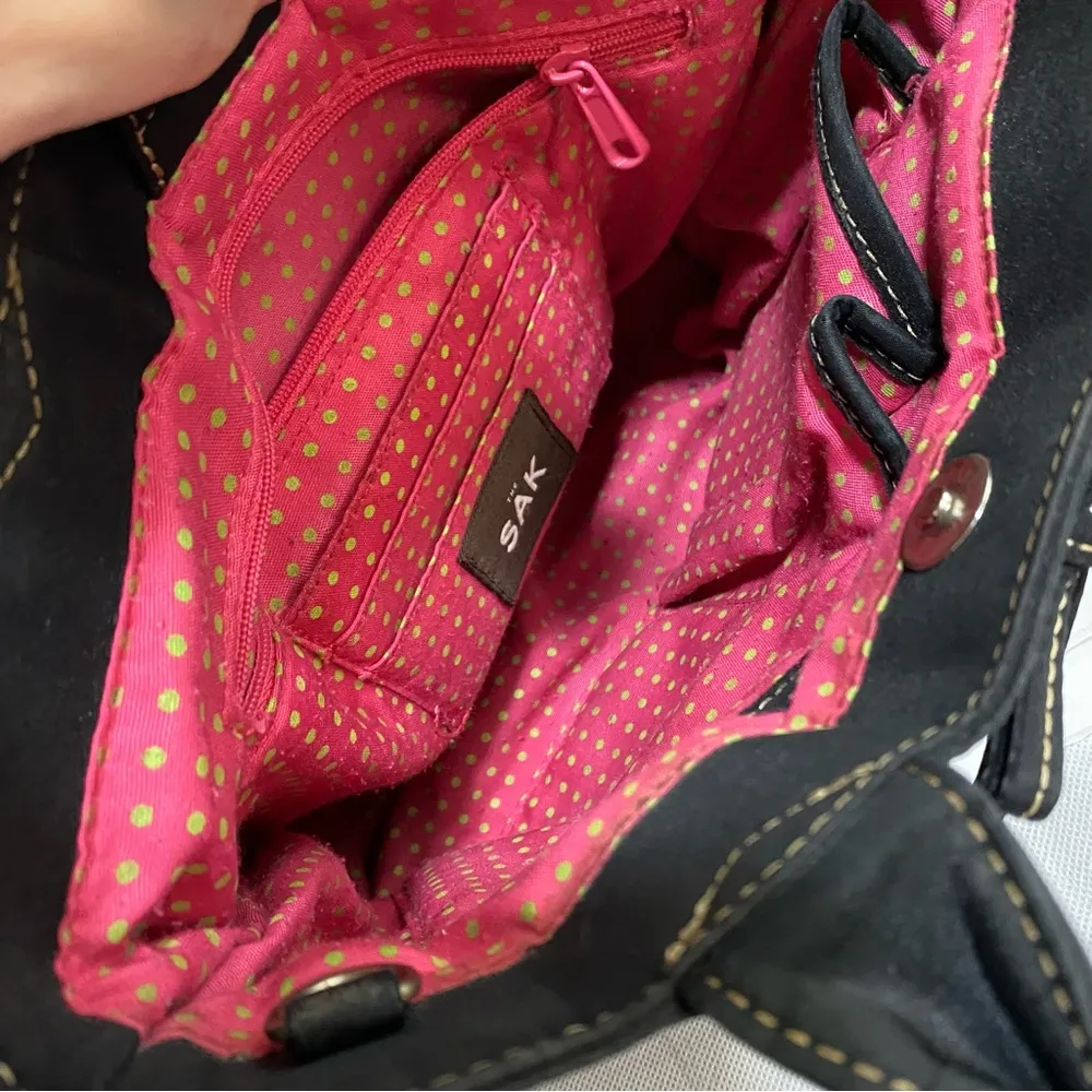 THE SAK Tote Bag Small Black Nylon Polyester Knit Open Top Double straps - Image 12