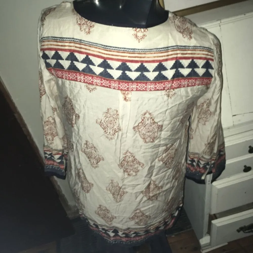 Lucky Brand cream split neck S southwest tunic - Image 2