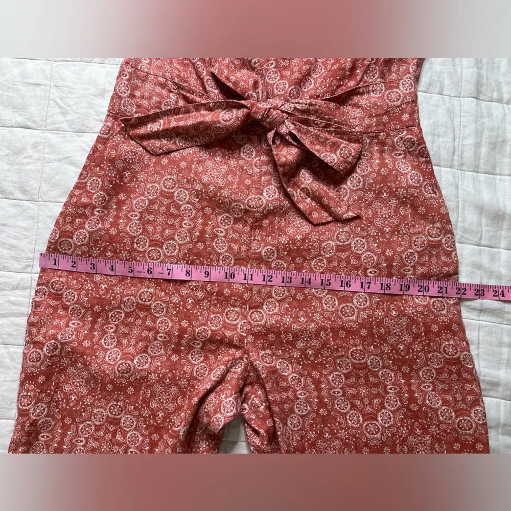 Fat Face Red Paisley Linen Wide Leg Cropped Jumpsuit Cowgirl Western Boho - 12 R - Image 7