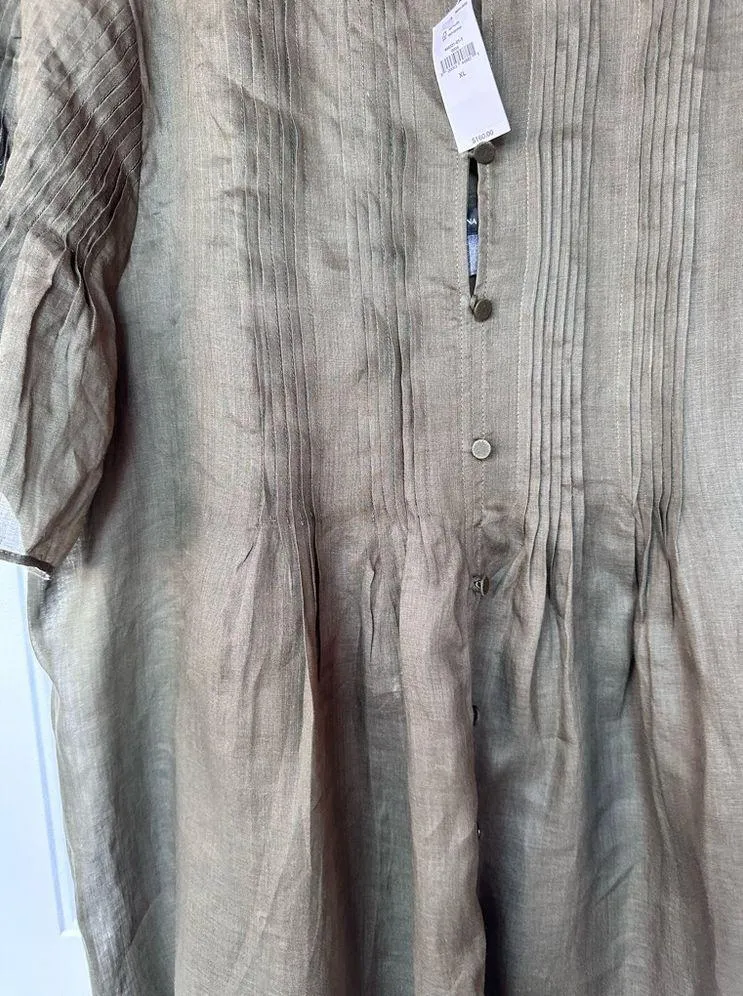 NWT  Ramie Pintuck Dress Dark Olive Green / Size XL - Image 11