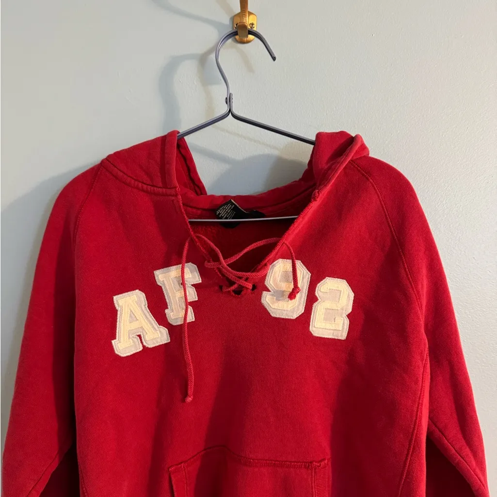 vintage abercrombie and fitch red hooded sweatshirt size L - Image 2