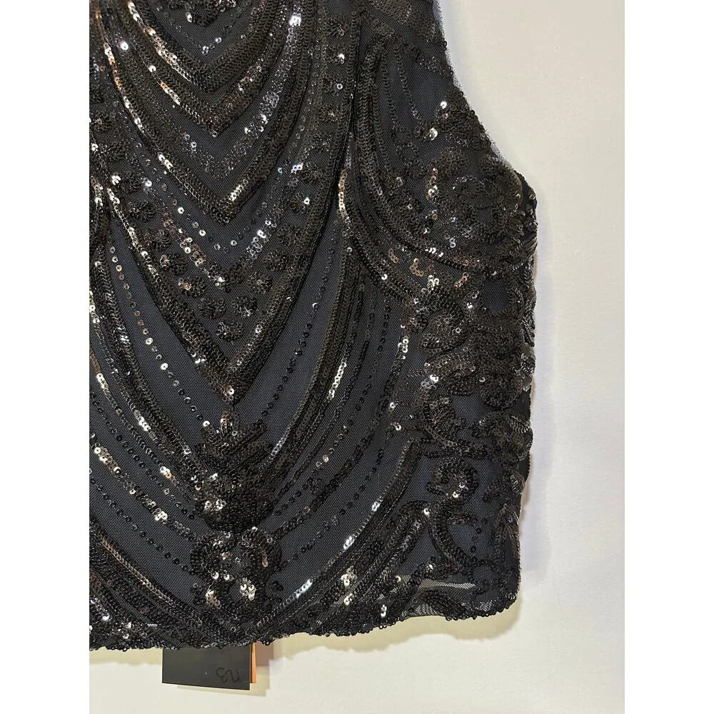 Le Superbe Supremes Cami Tank Size Small NWT Black Deco Sequins Lace Dressy - Image 6