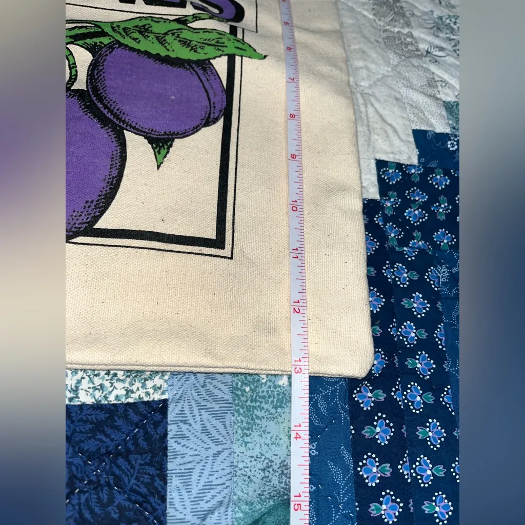 Vintage 13”x13” Canvas Graphic Print Tote Bag with a "California Prunes" Green - Image 7