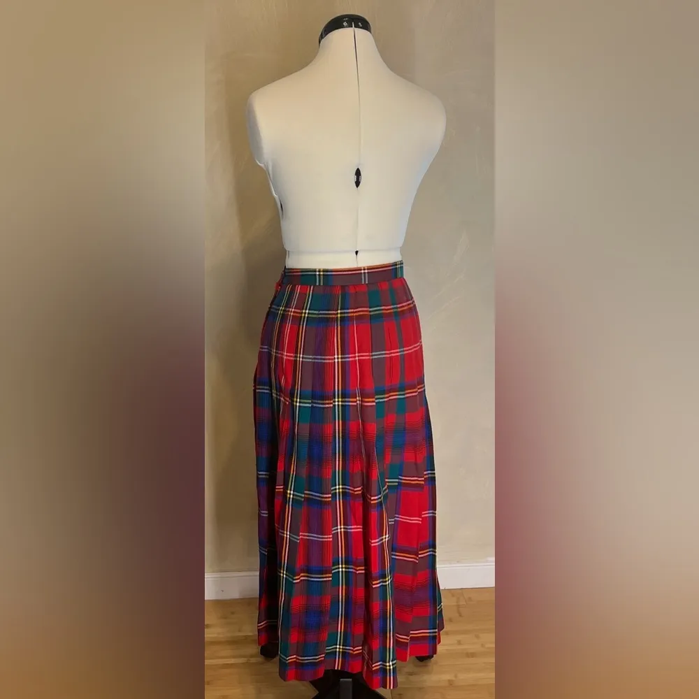Womens Vintage Modest Tartan Plaid Pleated Midi Skirt, Academia|Size:6 - Image 15