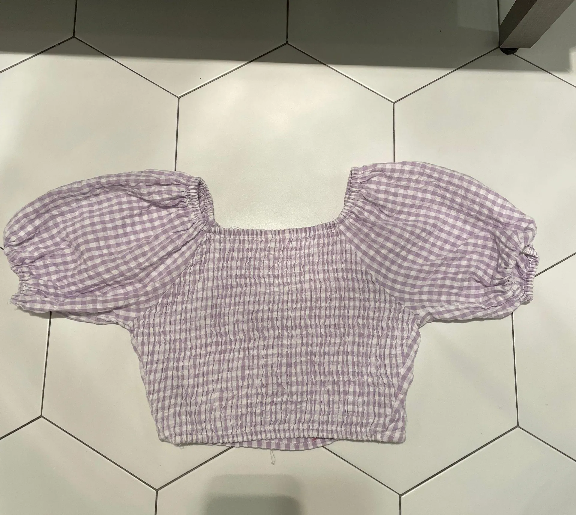 NWOT  Purple Gingham Puff Sleeve Top - Image 3