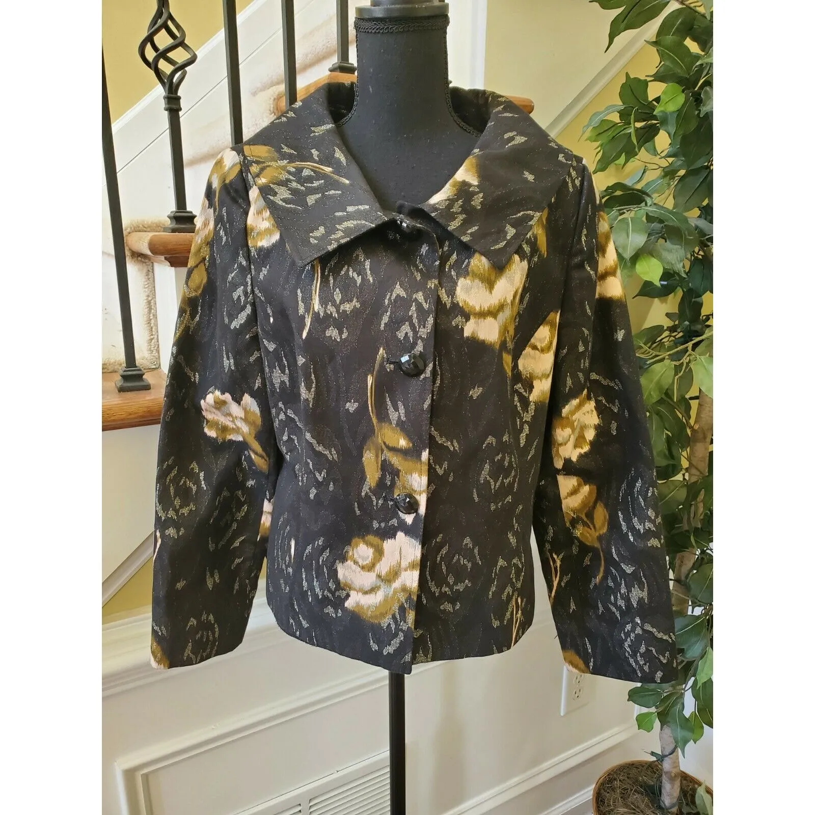 Bandoline Womens Size 12 Black Floral Jacket 3/4 sleeve - Image 10