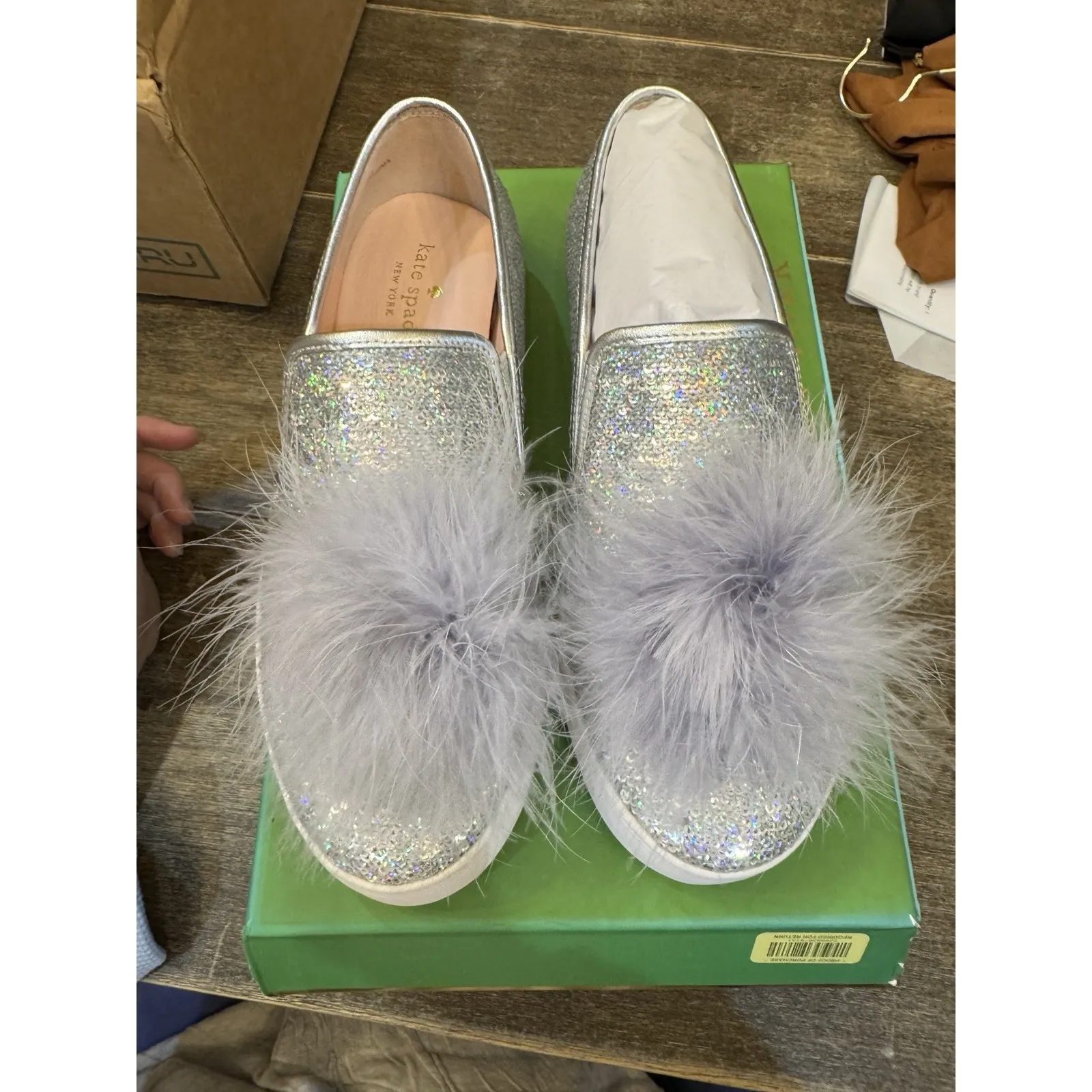 Kate Spade New York Latisa Women Pom Pom Sequin Sneaker Silver Iridescent Size 8 Gray - Image 2