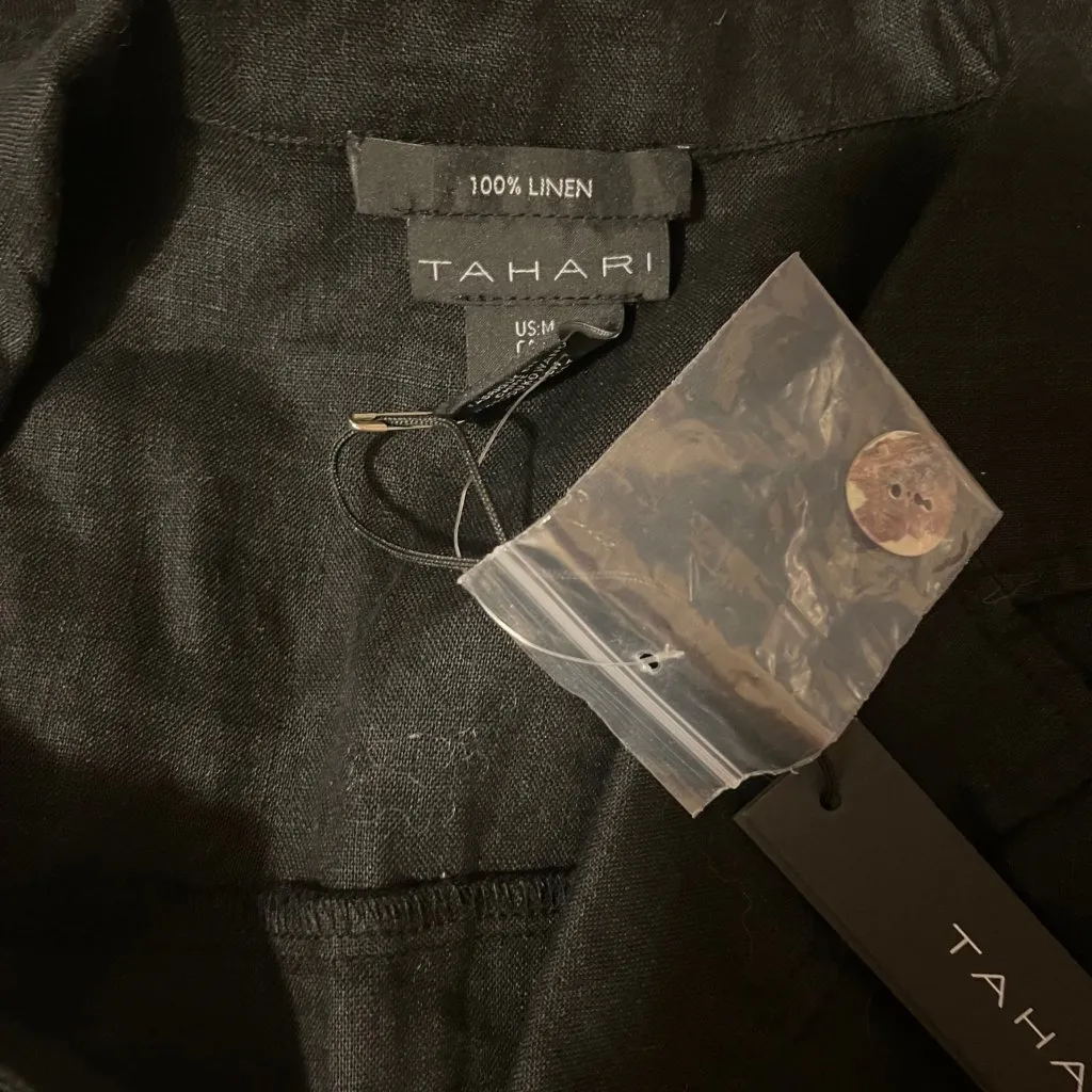 Tahari  Black Linen Button-Up Shirt - Image 2