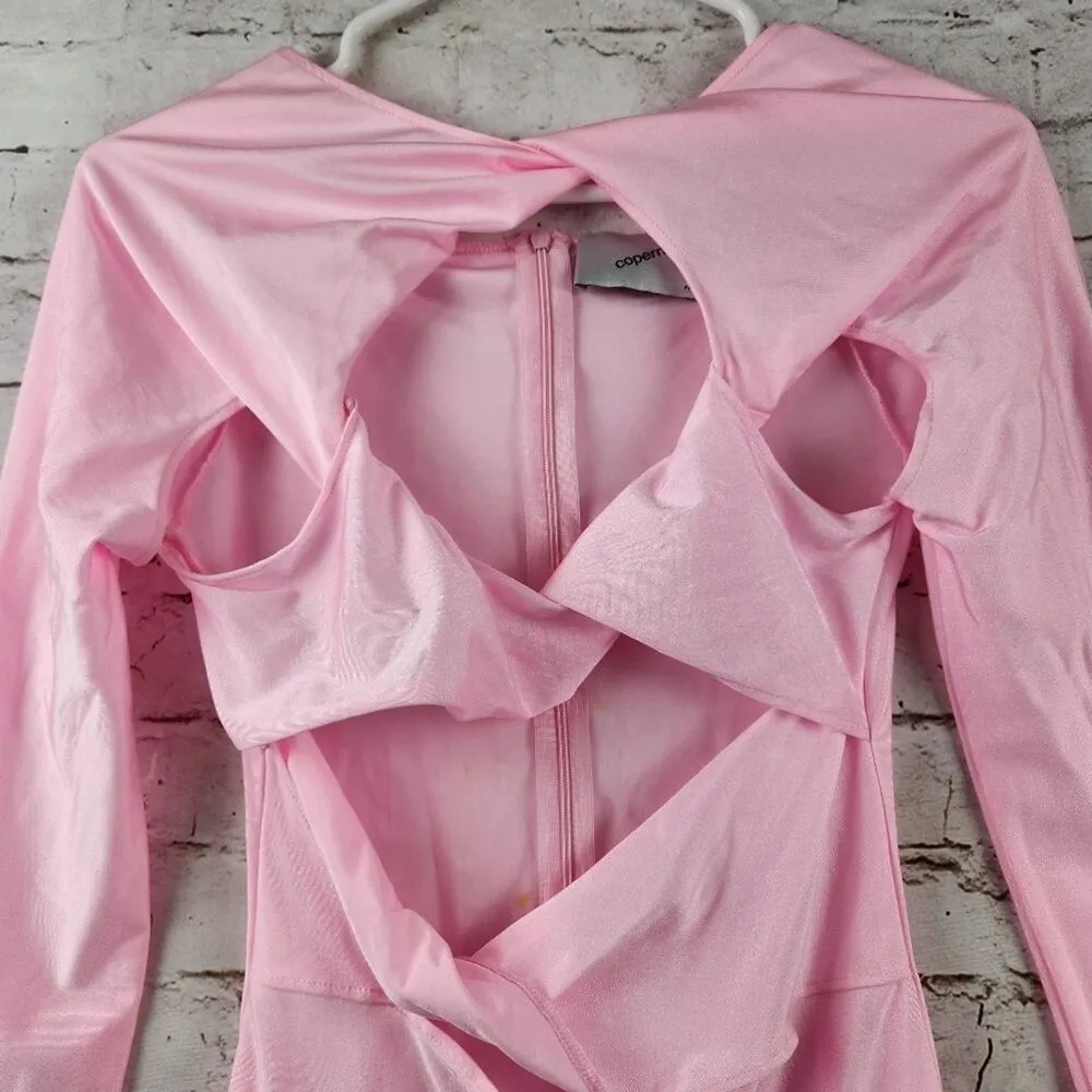 Coperni Cut Out Jersey Dress in Light Pink Small Long Sleeve Barbiecore Mini - Image 5