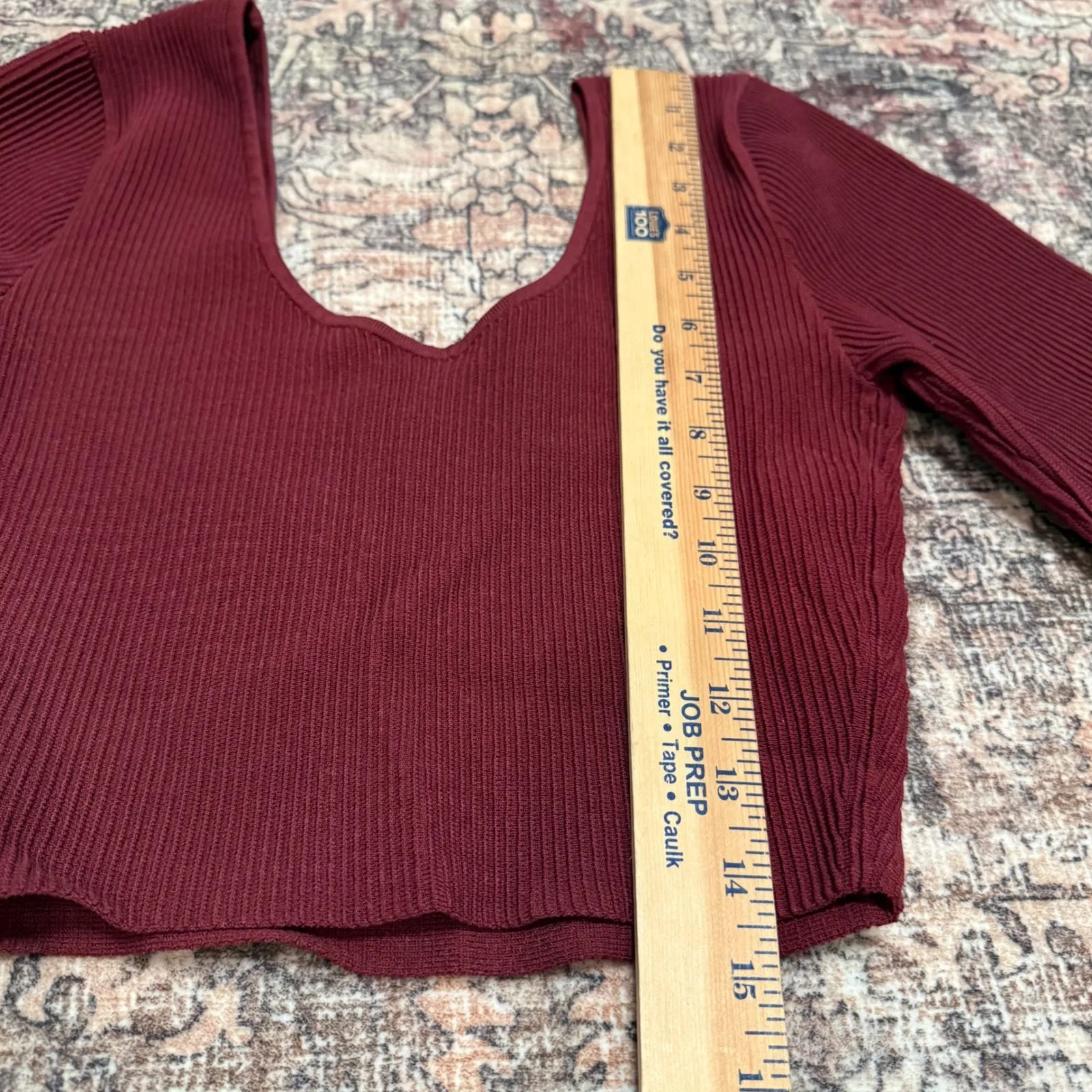 Aritzia Babaton Sculpt Knit Scoopneck Longsleeve – Burgundy Maroon  – Size M - Image 6