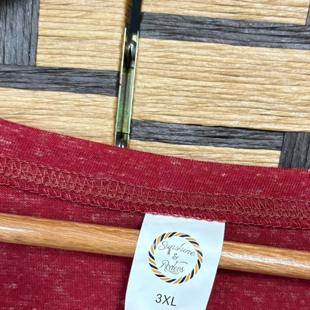 Sunshine & Rodeos Burgundy Camo Stripe‎ Top Size 3X Red - Image 5