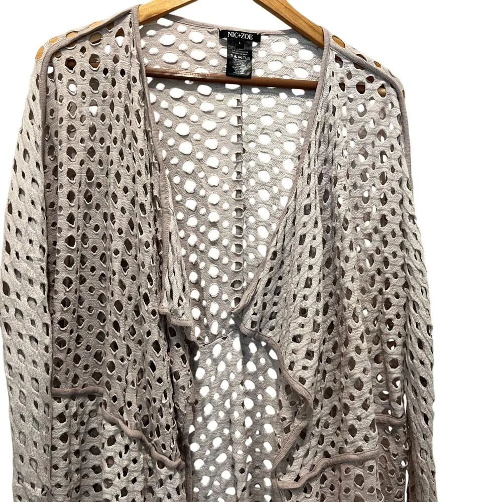 NIC + ZOE All Seasons Cardigan Tan Sz LG Perforated Holes Open Style Lightweight - Image 2