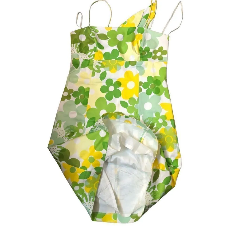 Nine West yellow green and white floral spaghetti strap rockabilly dress size 10 - Image 7