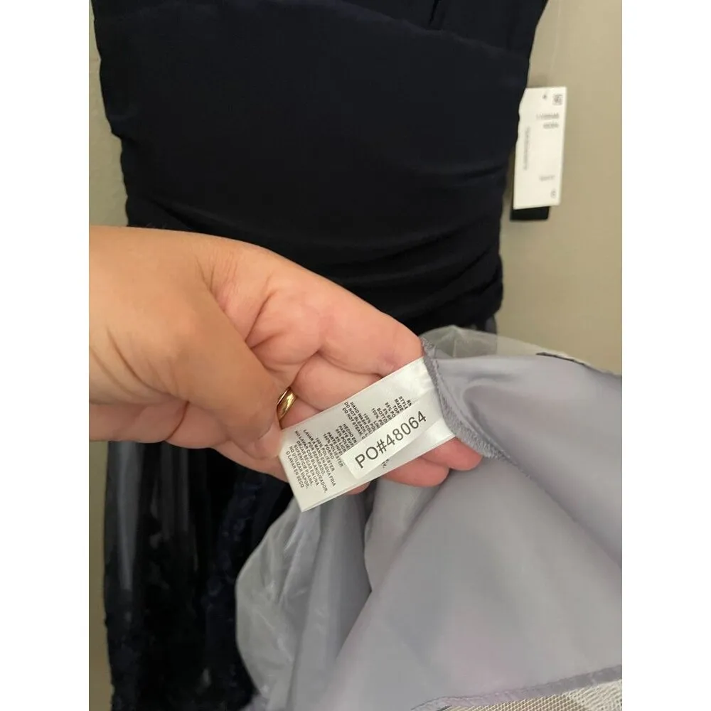 SLNY Missy Blue Fit & Flare Cocktail Party Dress Sleeveless Navy Size 6 Stretch - Image 15