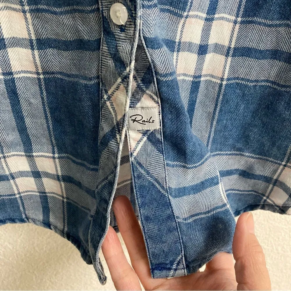 Rails Hunter Ocean Blush distressed blue plaid long sleeve button up shirt M - Image 7