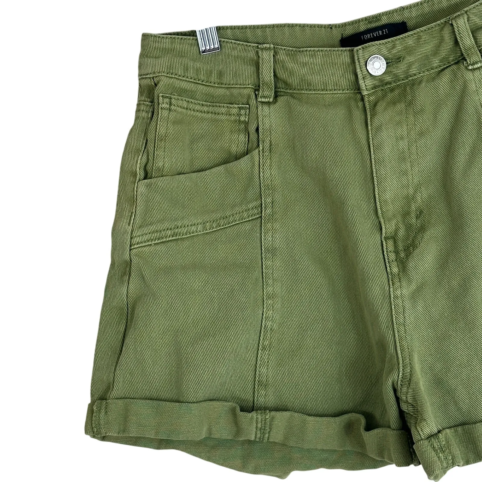 Forever 21 Shorts Womens L Green Denim Rigid High Rise Casual 90s Tomboy - Image 2