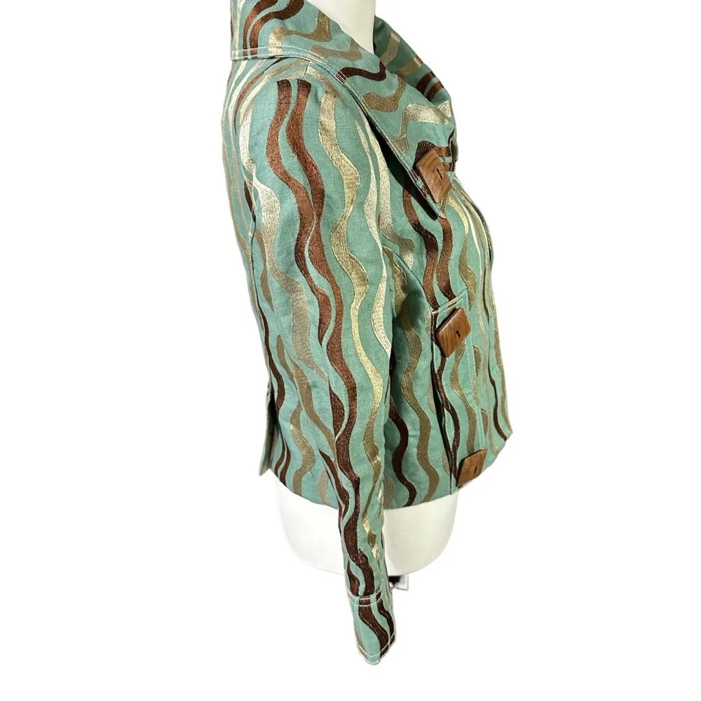 Boho Chic Turquoise Embroidered Jacket Sz 6 Green - Image 6