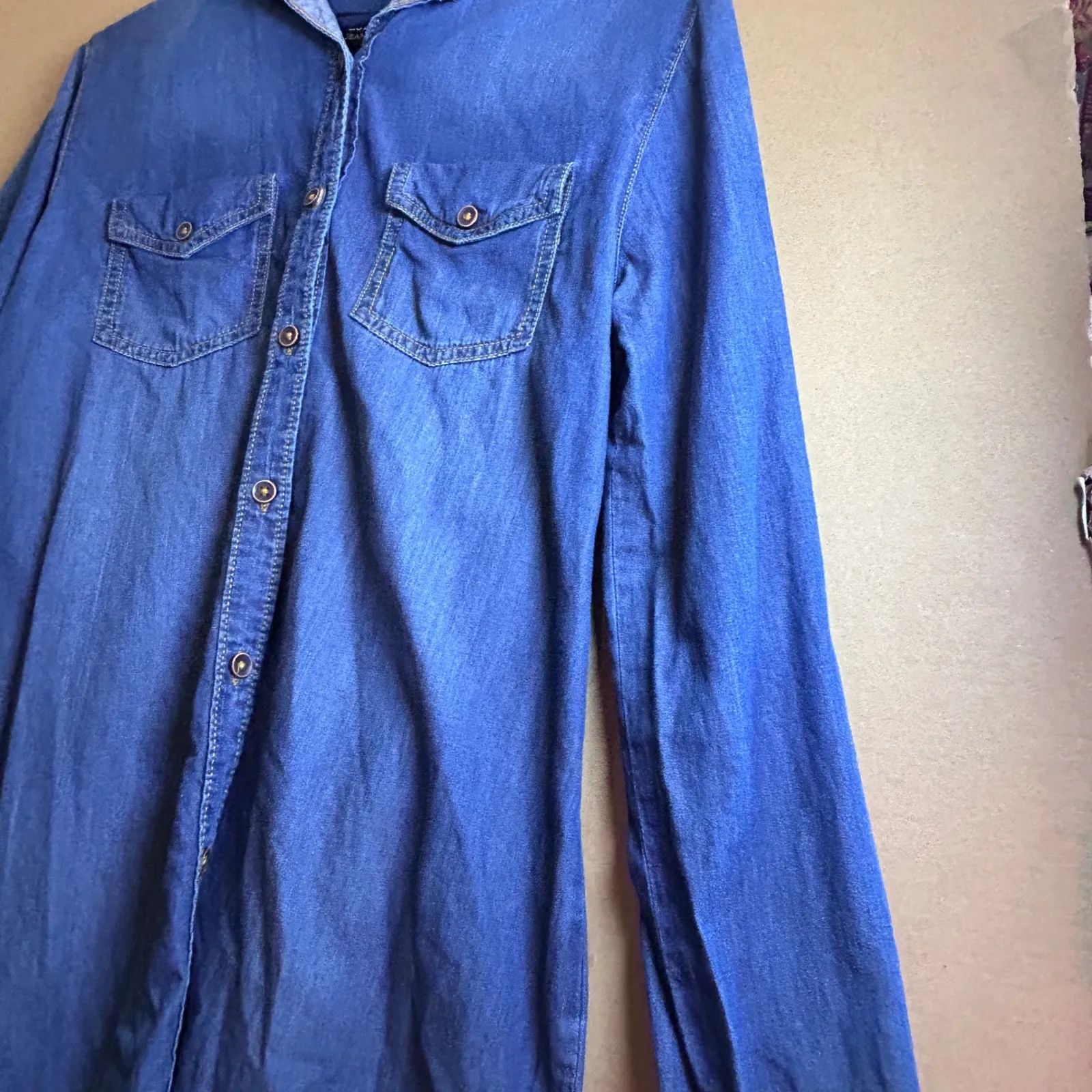 Blue Age Denim Shirt Dress Long Sleeve Collared Button Front Pockets Size M Size M - Image 5