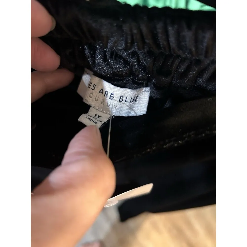 New Skies Are Blue Black Velvet Wide Leg Pants High Rise Size 1X Pockets Plus - Image 2