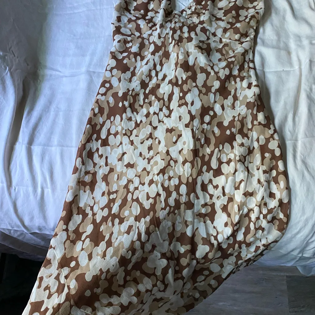 Vintage Y2K Kenneth Cole Silk Brown‎ White Slinky Polka Dot Halter Slip Dress 10 - Image 3