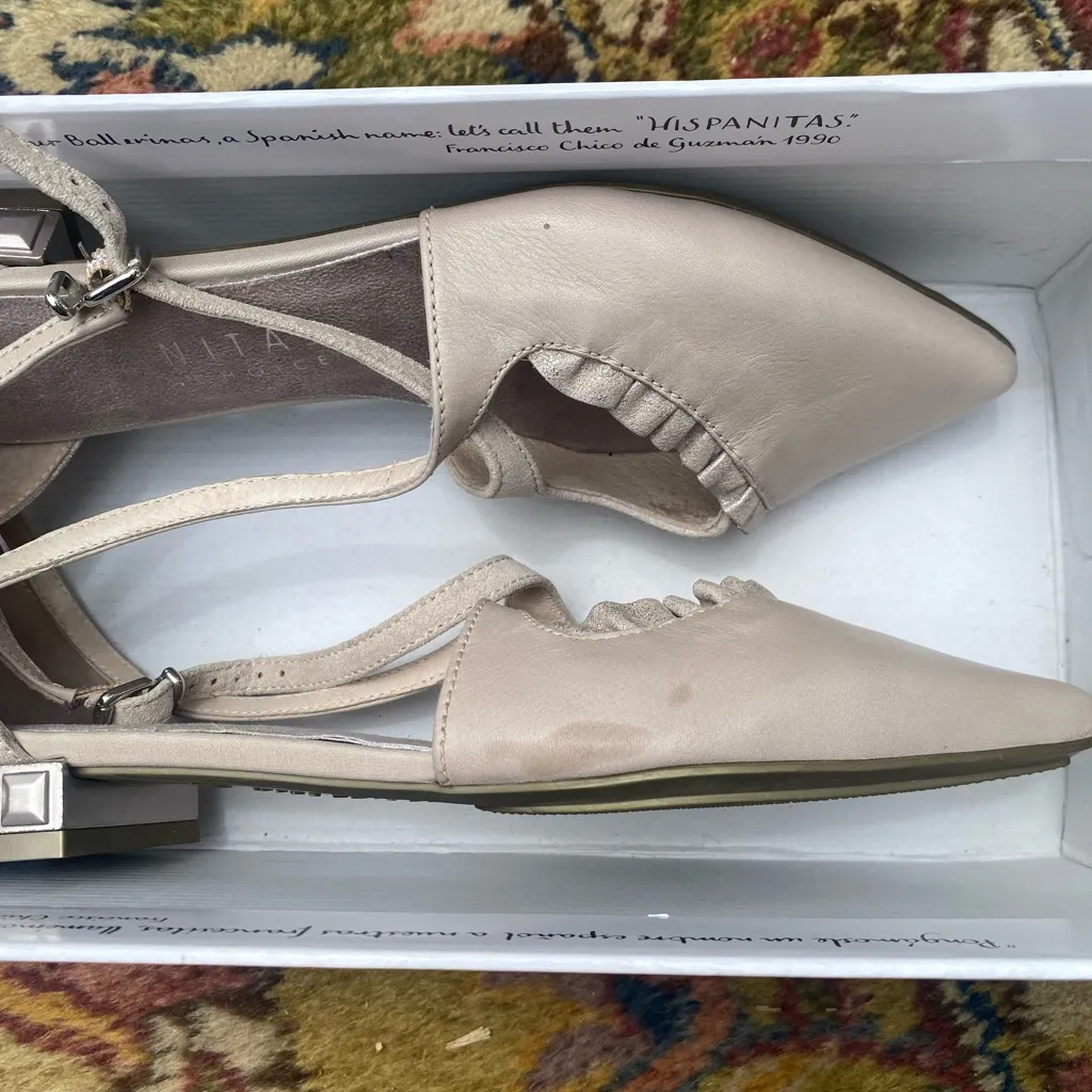 Hispanitas Beige Women's Flats with Ankle Strap Size 6 - Image 6