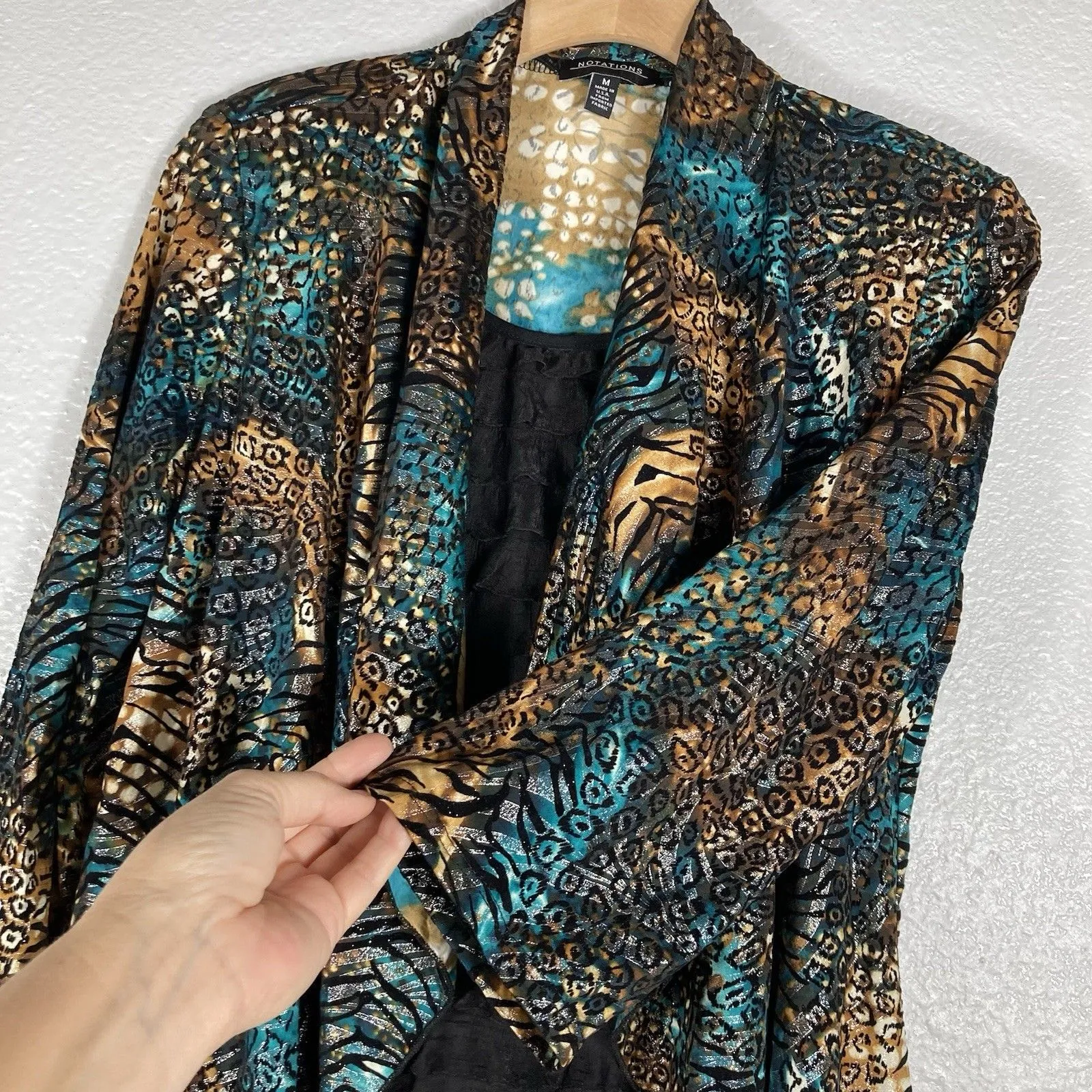 Y2K Notations Velvet Burnout Top M Asymmetric Fairy Whimsigoth Ruffle Glitter - Image 5