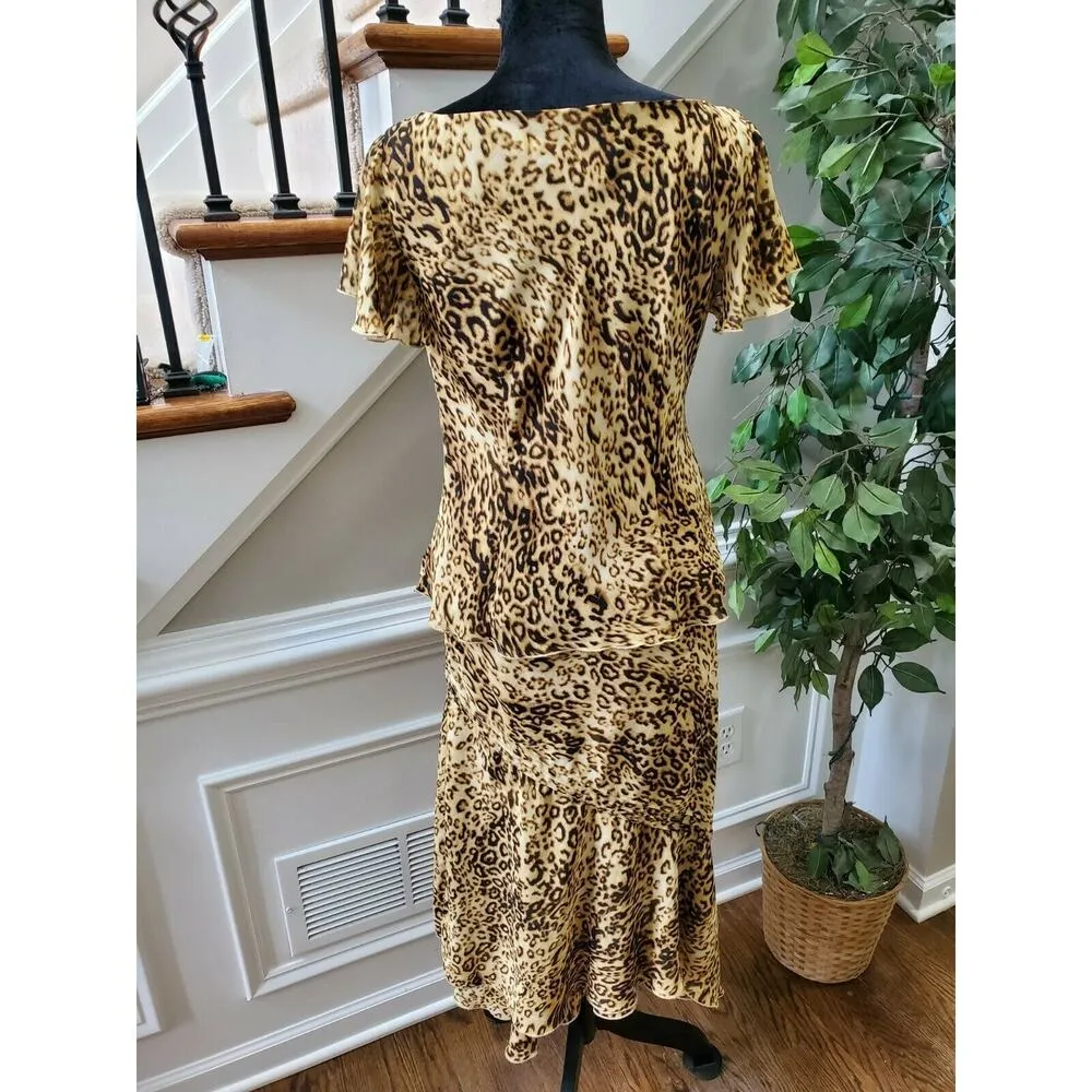 Studio 1 Women's Lepord Print Polyester Short Sleeve Top & Skirt 2 Piece Suit 8 - Image 6