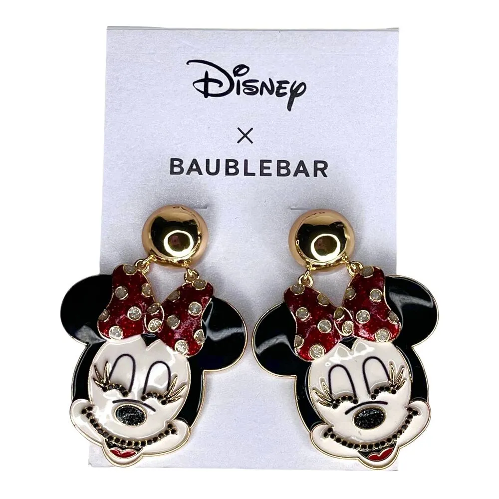 NEW Disney x BaubleBar MINNIE MOUSE EARRINGS 2-3/8" Dangle Drop Black Rhinestone - Image 3