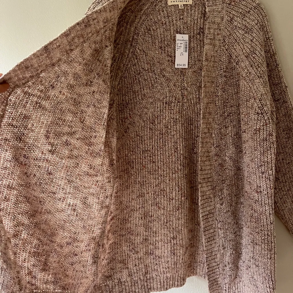 Retrology Plus Sz 2X Knit Pink Cardigan Sweater Open Stretch Drop Shoulders - Image 3