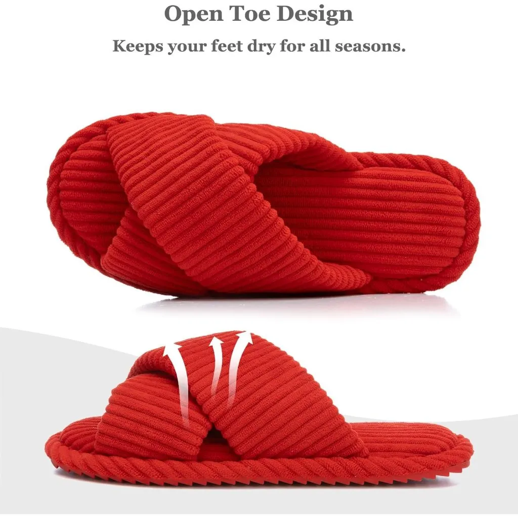 ⚡Women Red Cotton Memory Foam Bedroom Corduroy Crossbands Open Toe Shoes Size undefined - Image 6