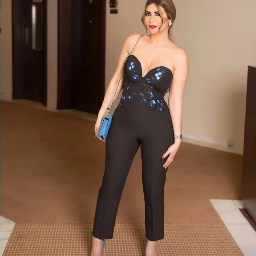 Miss Selfridge Jumpsuit Strapless Black Embroidered Cropped NWOT 12 Cocktail - Image 17