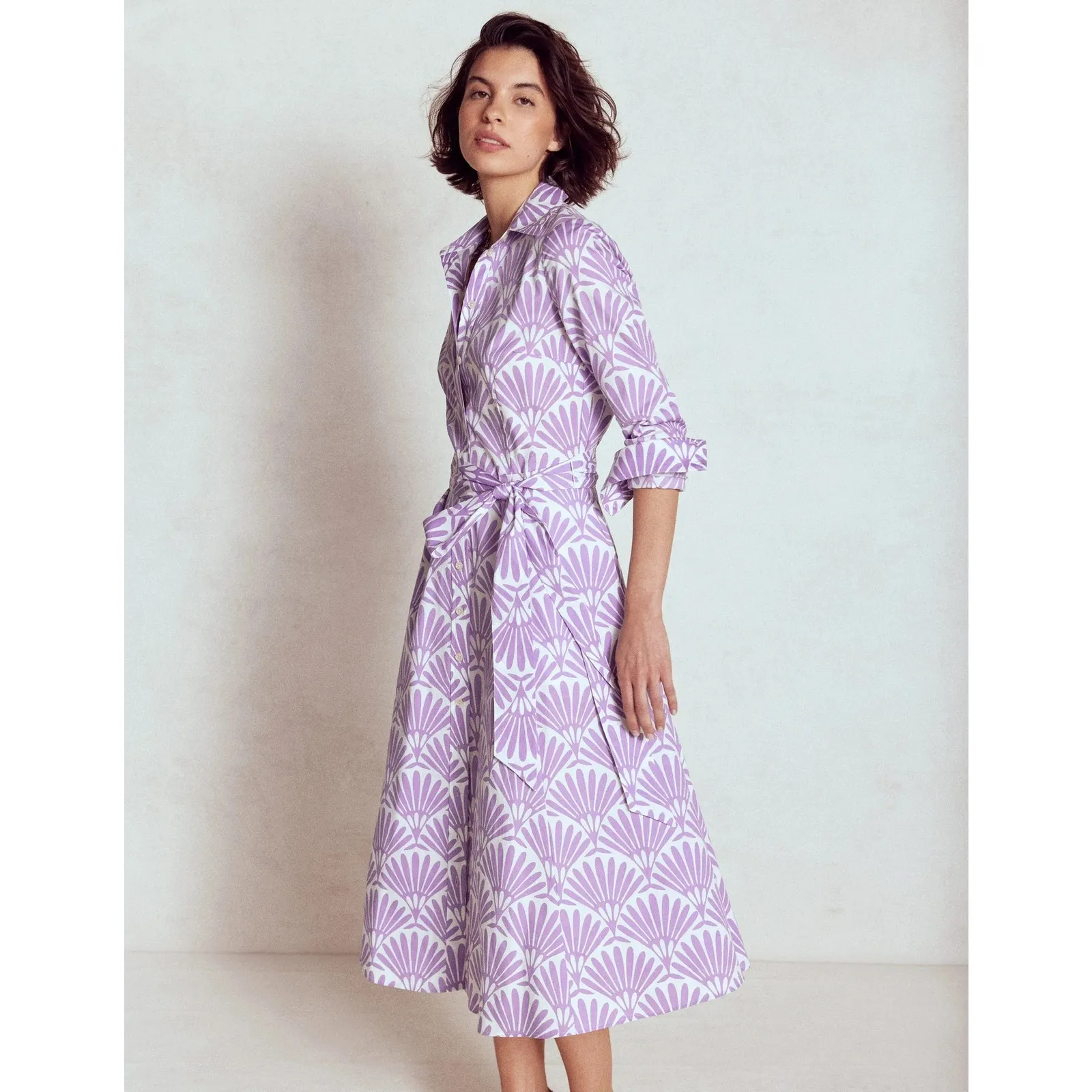 Boden Riviera Floral Bloom Collar Button Down Long Sleeve Shirt Midi Dress Purple Size 8 - Image 2